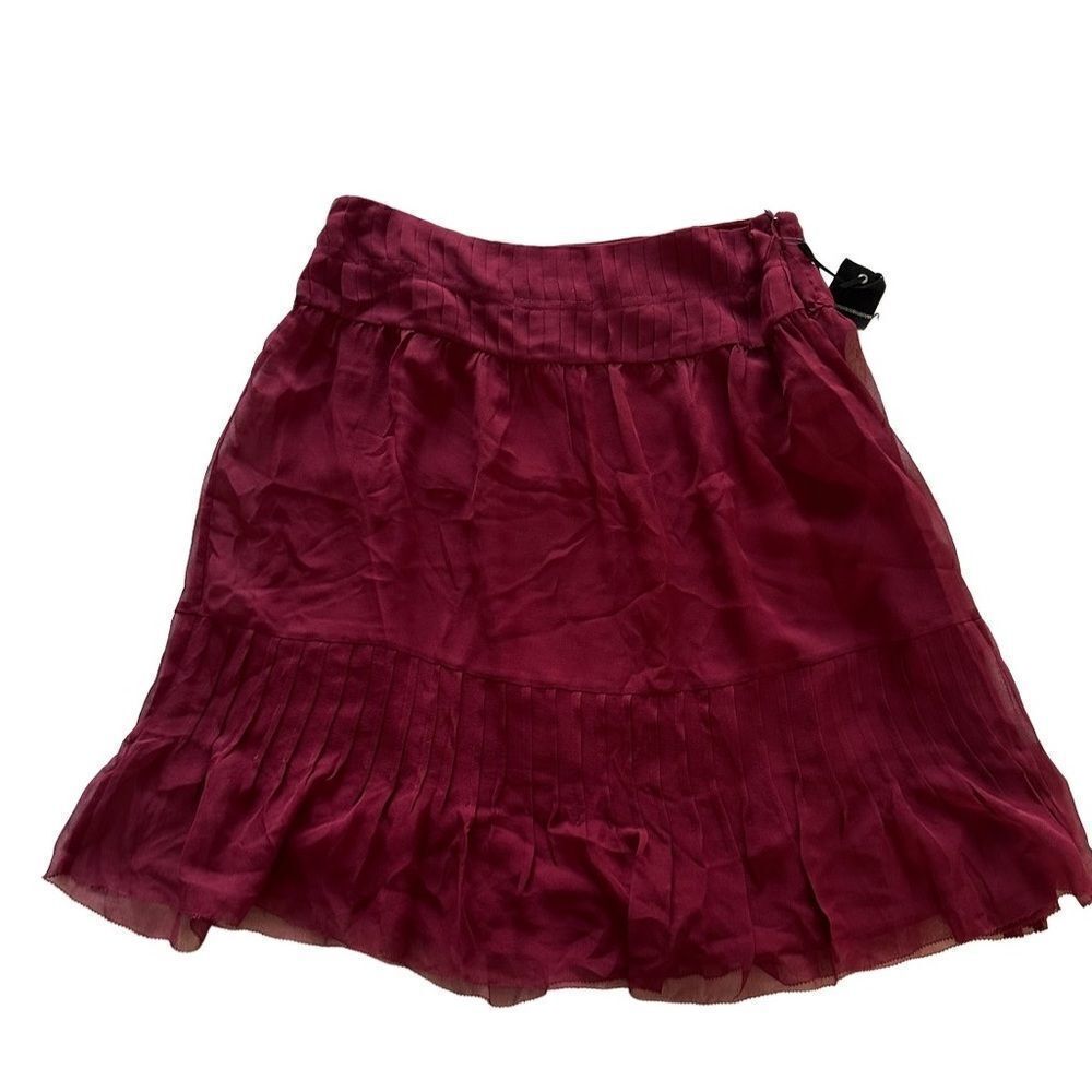 New Vertigo Paris Pleated Casual Lined Chiffon Silk Merlot Skirt sz 8